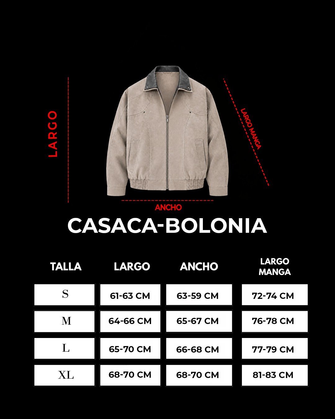 CASACA-BOLONIA-MEDIDAS